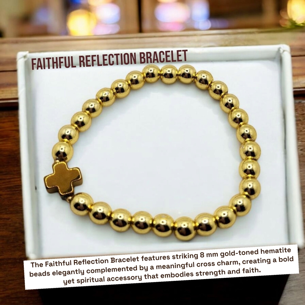 8 mm Golden Hematite Cross charm bracelet